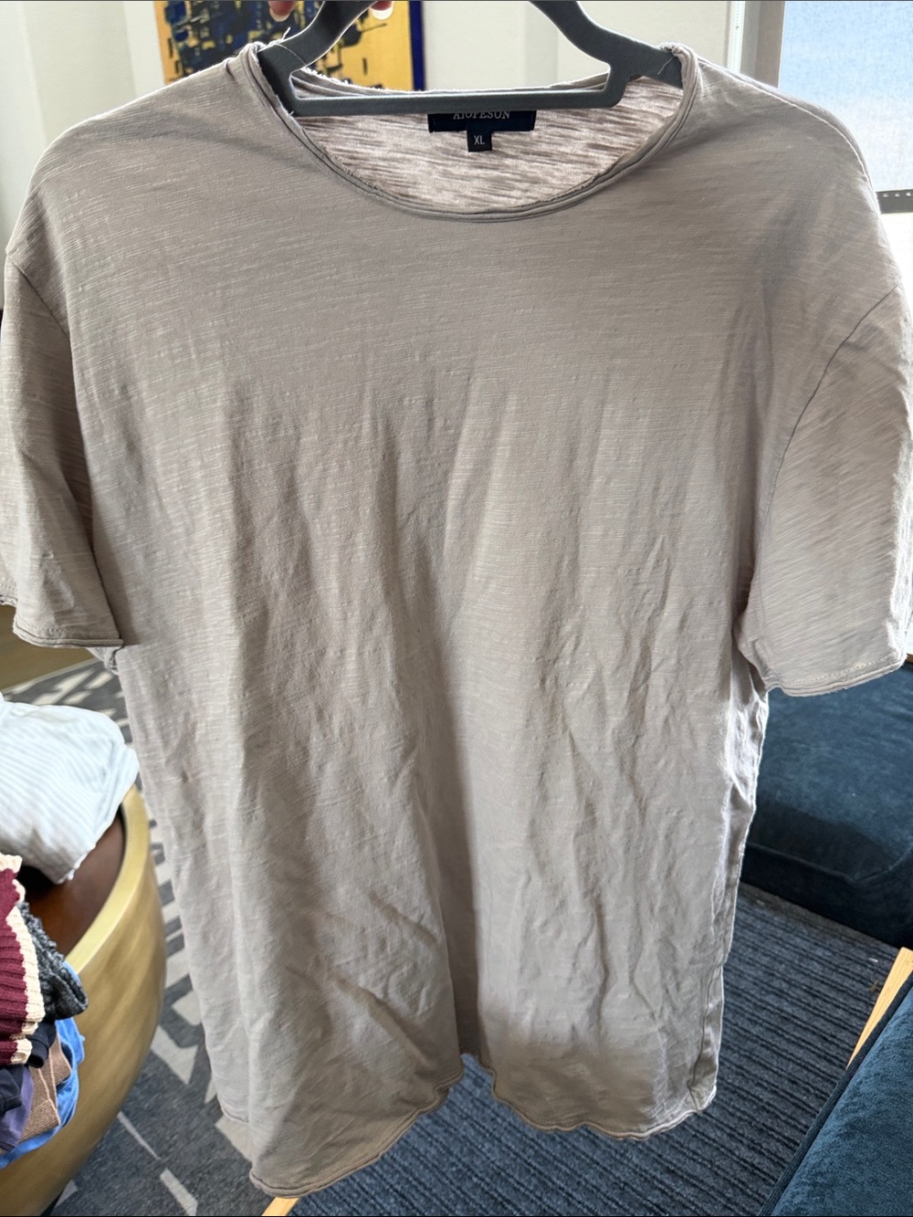 Men's Light Taupe Short Sleeve Crew Tee - Neutral Slub Knit